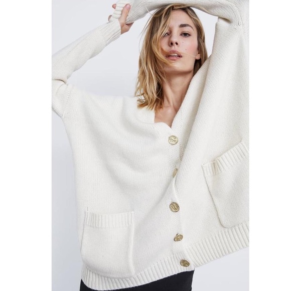 Zara Sweaters - Zara Oversized Knit Cardigan with gold buttons